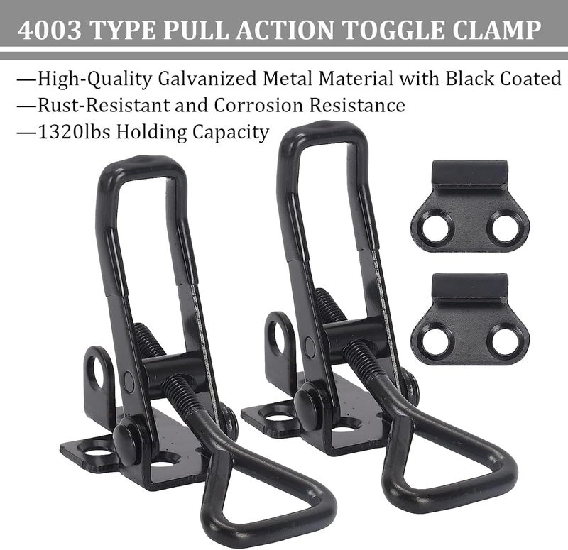 ALISWAT 4Pack Toggle Latch Clamp 4003 Style, Heavy Duty Adjustable Toggle Clamp Latch 1320 Lbs Holding Capacity, Quick Release Hasp Clamps, Black Pull Tight Metal Latches for Smoker Door Tool Box Trunk Clamps - Image 4